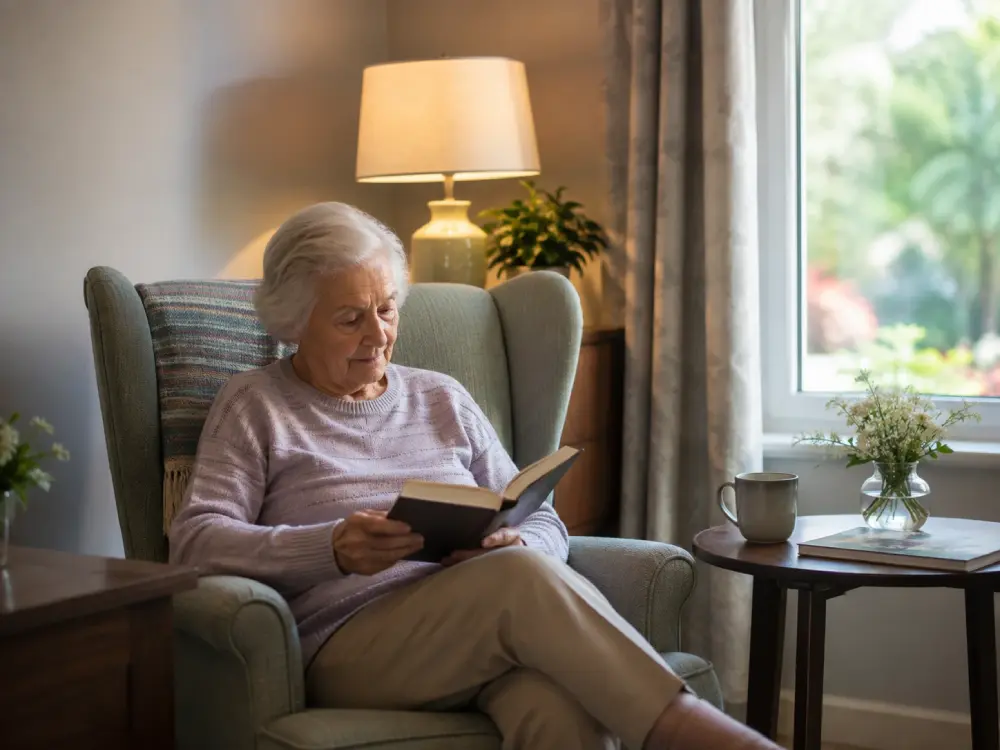 Quiet reading corner for an older resident